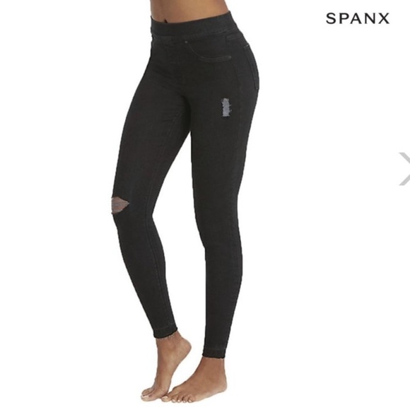 Spanx Pull On Distressed High Waist Jean Legging EUC - Picture 1 of 14